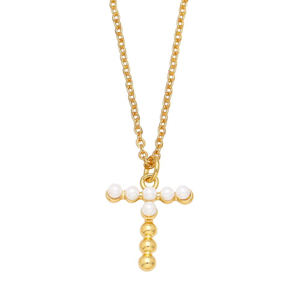 Wholesale Pearl Letter Collar Chain Copper Necklace